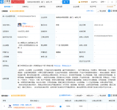 瑞幸跨界布局新業(yè)務(wù)，成立商務(wù)管理公司涉足化妝品與個(gè)人衛(wèi)生用品零售